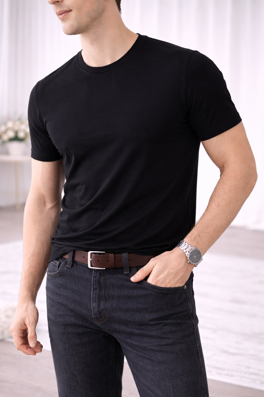Men Slim Fit Black T-Shirt